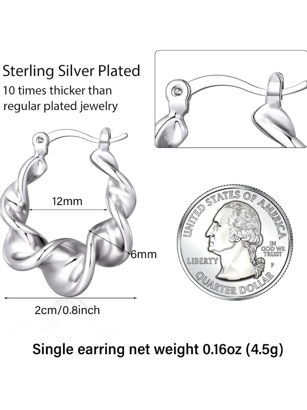 Sterling Silver Twisted Hoop Earrings - Silver